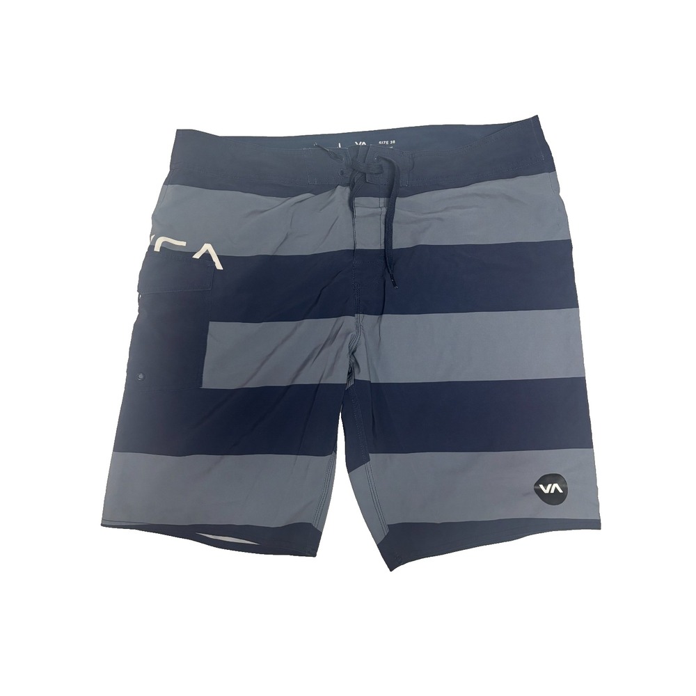 RVCA Mens 38 Board Shorts Navy Grey Striped Surf Swim Trunks Beachwear Surfwear